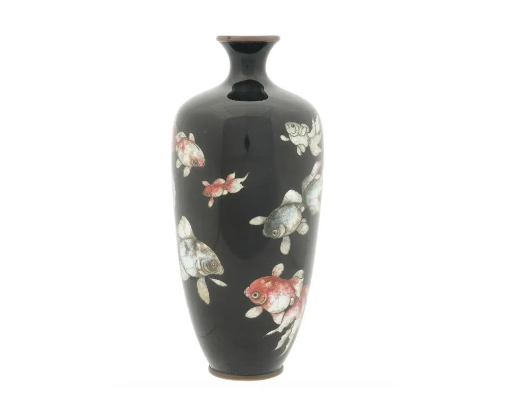 19th Century Large Antique Japanese Cloisonne Ginbari Enamel Vase Goldfish Fish For Sale