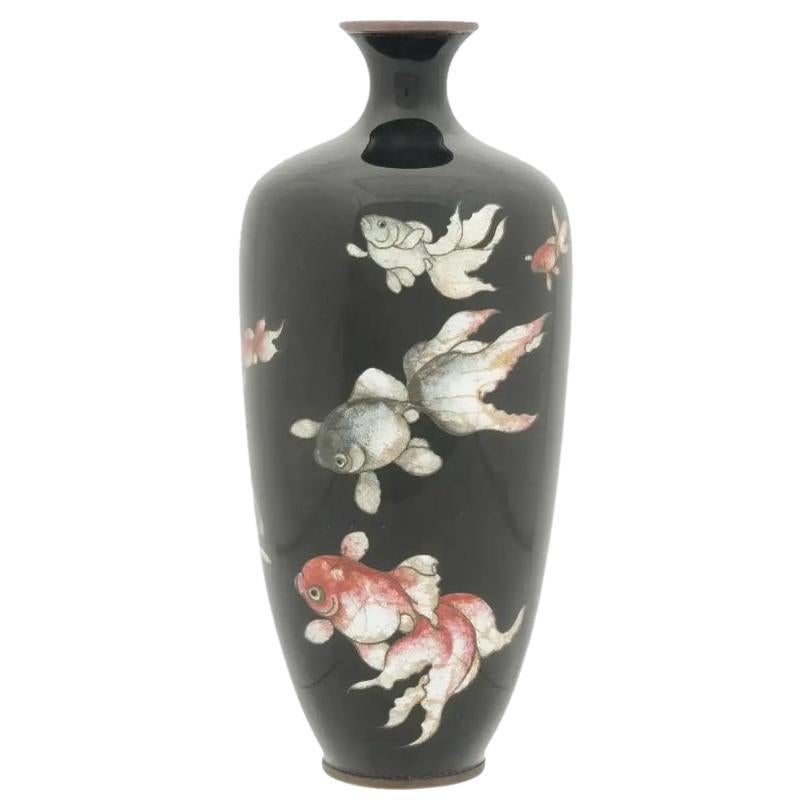 Large Antique Japanese Cloisonne Ginbari Enamel Vase Goldfish Fish For Sale