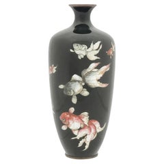 Antique Japanese Ginbari Cloisonne Enamel Vase Fish