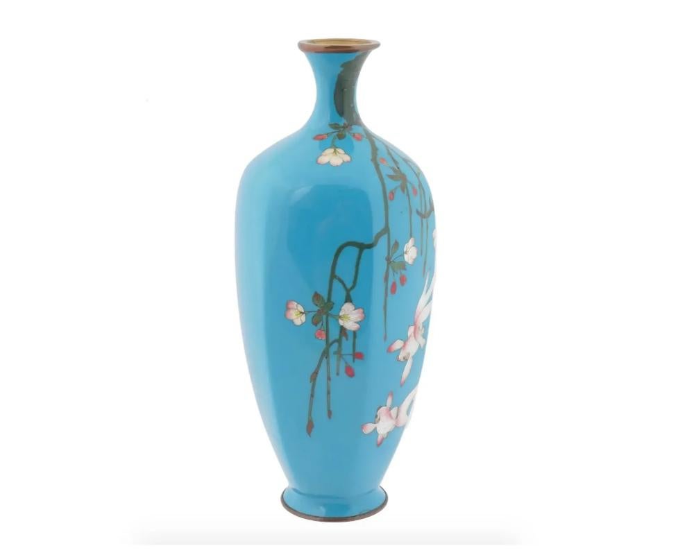 Cloissoné Antique Japanese Ginbari Cloisonne Enamel Vase For Sale