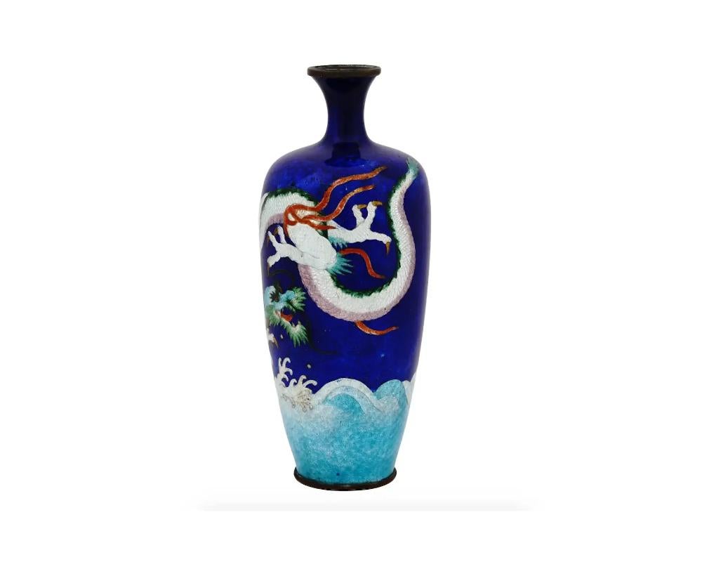 Meiji Antique Japanese Ginbari Cloisonne Enamel Dragon Vase For Sale