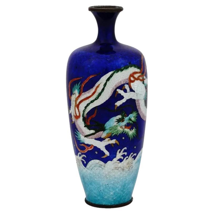 Antique Japanese Ginbari Cloisonne Enamel Dragon Vase For Sale