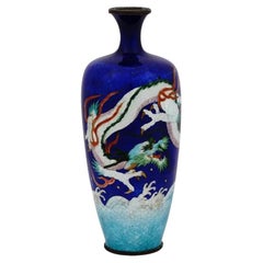 Antique Japanese Ginbari Cloisonne Enamel Dragon Vase