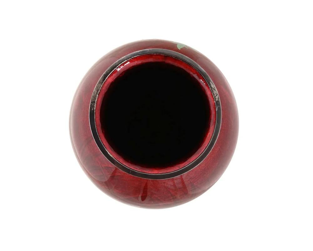 Cloissoné Antique Japanese Ginbari Oxy Blood Cloisonne Vase