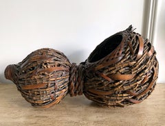 Antique Japanese Gourd Shape Bamboo Ikebana Basket
