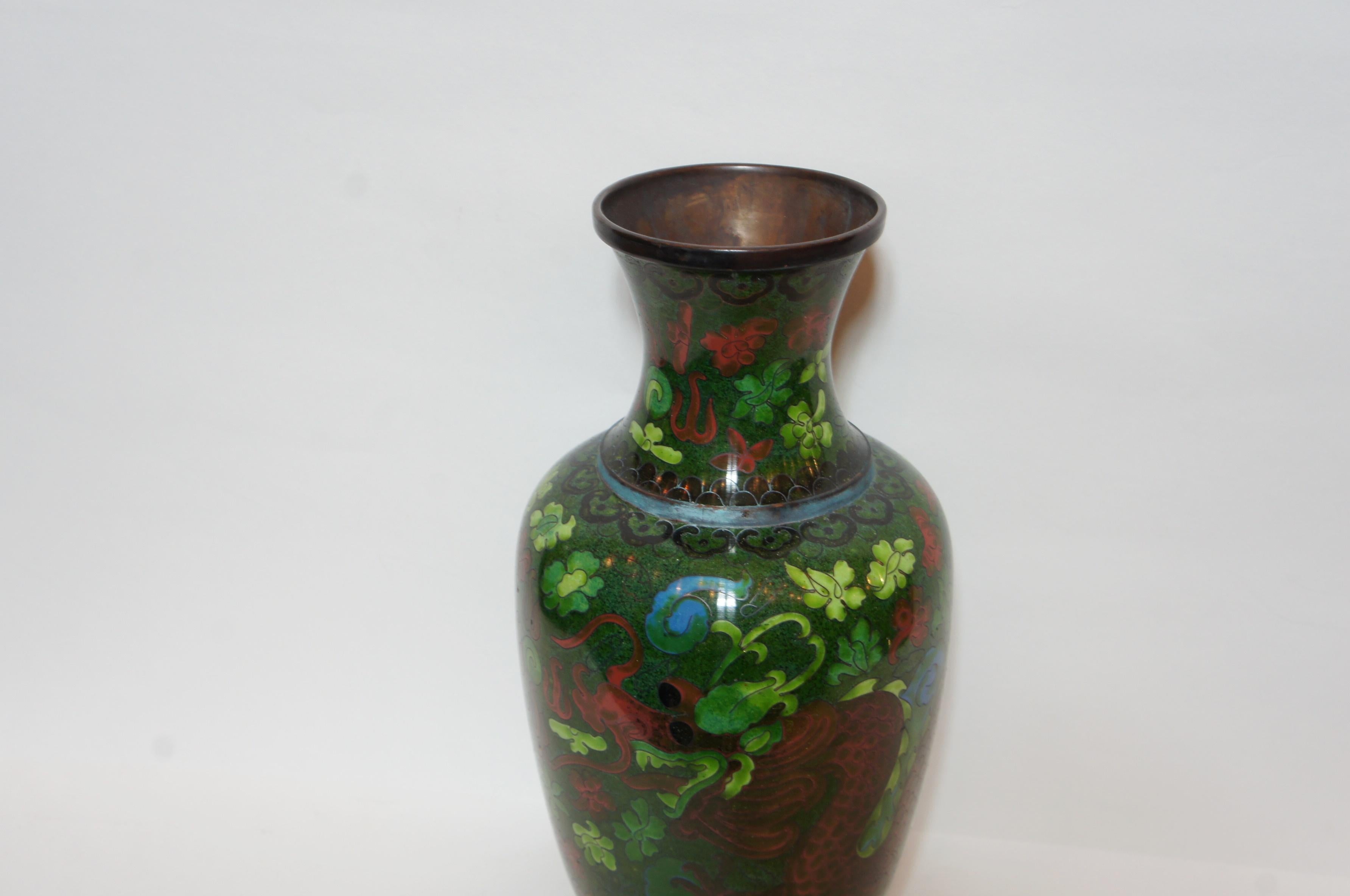 Antique Japanese Green Flower Vase with Copper in Edo Era, 1860s In Good Condition For Sale In Paris, FR