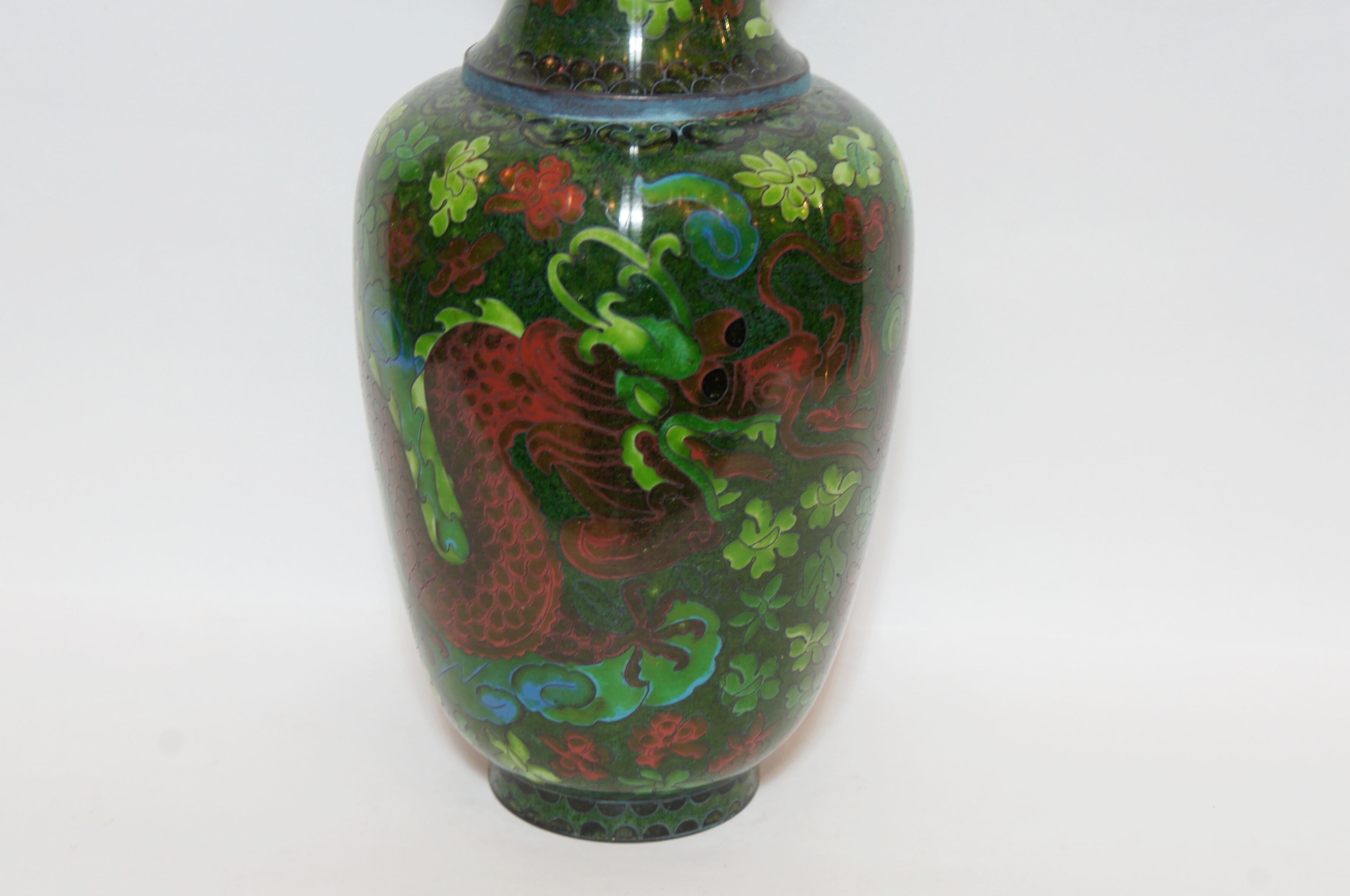 Mid-19th Century Antique Japanese Green Flower Vase with Copper in Edo Era, 1860s For Sale