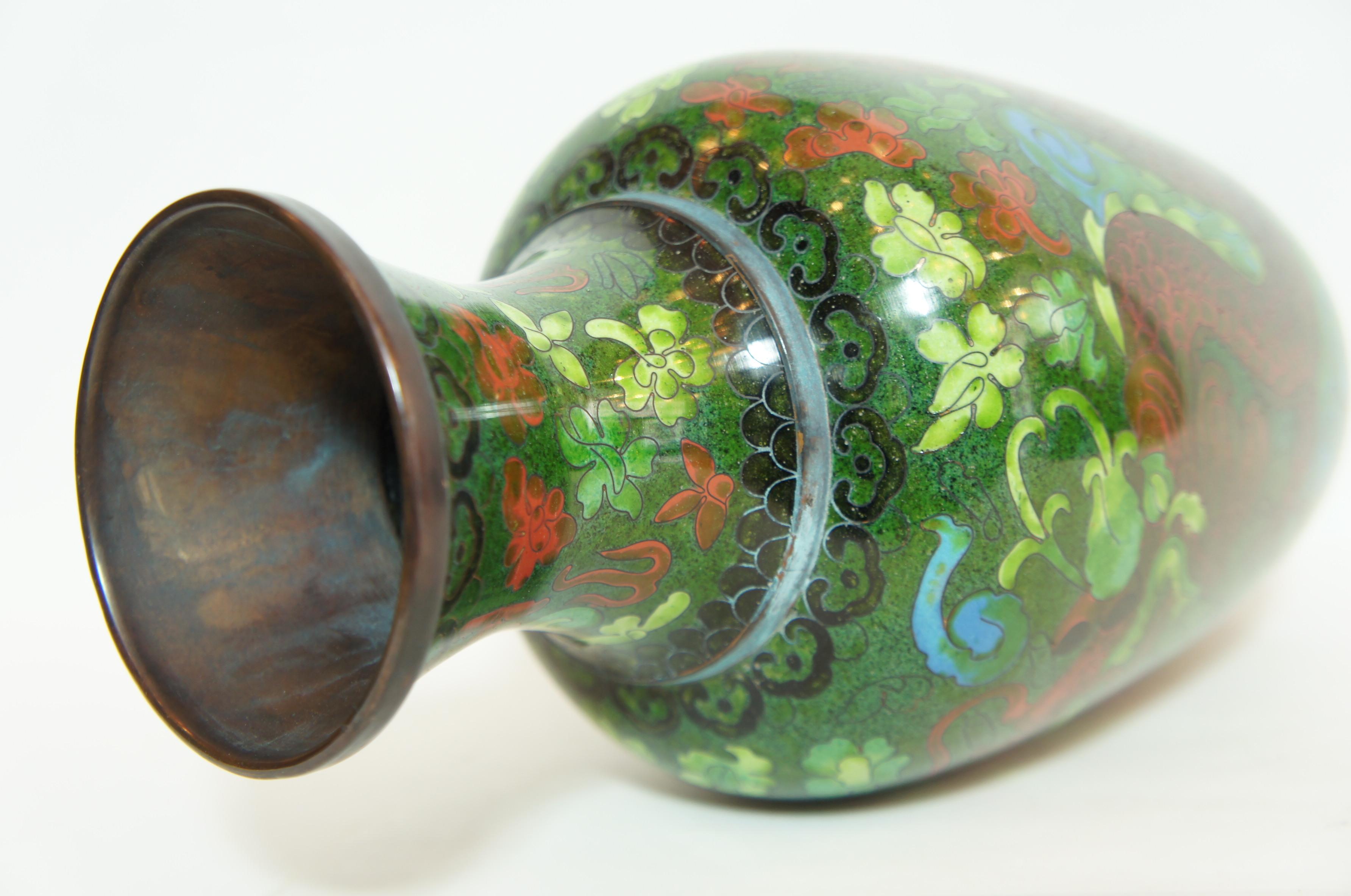 Antique Japanese Green Flower Vase with Copper in Edo Era, 1860s For Sale 2