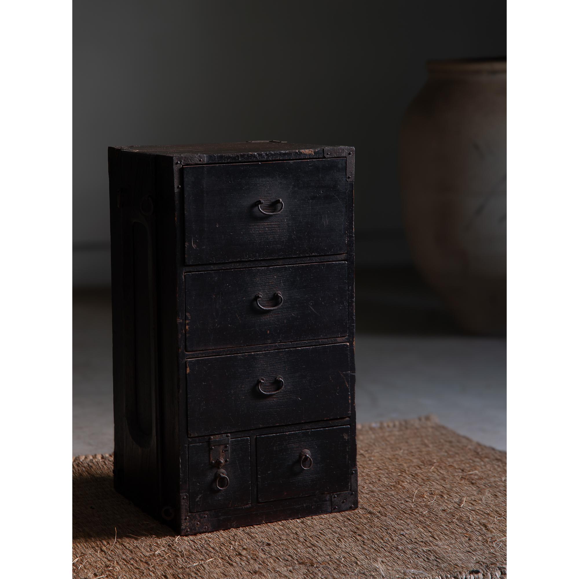 Lacquered Antique gyosho tansu Japanese peddler's backpack of drawers Edo-Meiji 1860s-1910