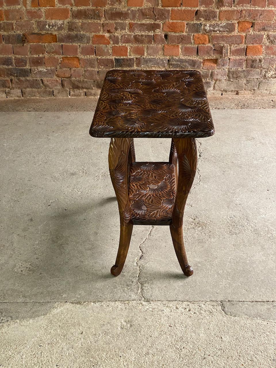 Anglo-Japanese Antique Japanese Hand Carved Cherrywood Side Table circa 1920 For Sale