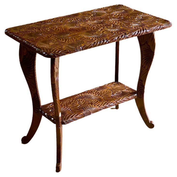 Antique Japanese Hand Carved Cherrywood Side Table circa 1920 For Sale