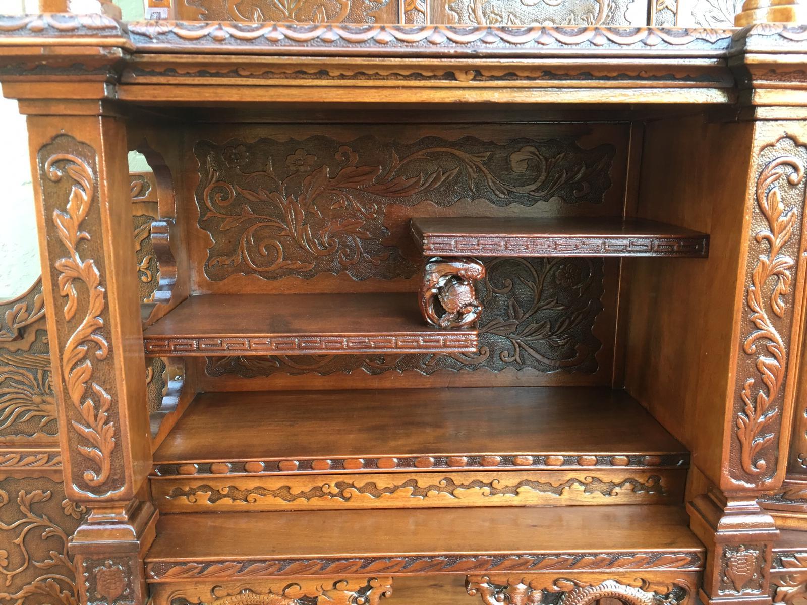 Antique Japanese Hand Carved Elmwood Cabinet, Sideboard, Meiji, 20th Century For Sale 11