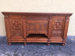 Antique Japanese Hand Carved Elmwood Cabinet, Sideboard, Meiji, 20th Century