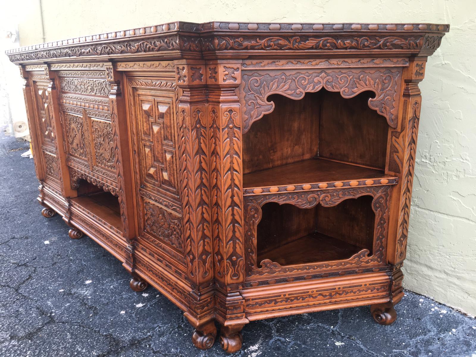 Antique Japanese Hand Carved Elmwood Cabinet, Sideboard, Meiji, 20th Century In Excellent Condition For Sale In Miami, FL