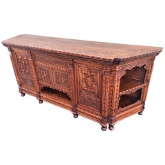 Antiker japanischer handgeschnitzter Ulmenholzschrank, Sideboard, Meiji, 20. Jahrhundert