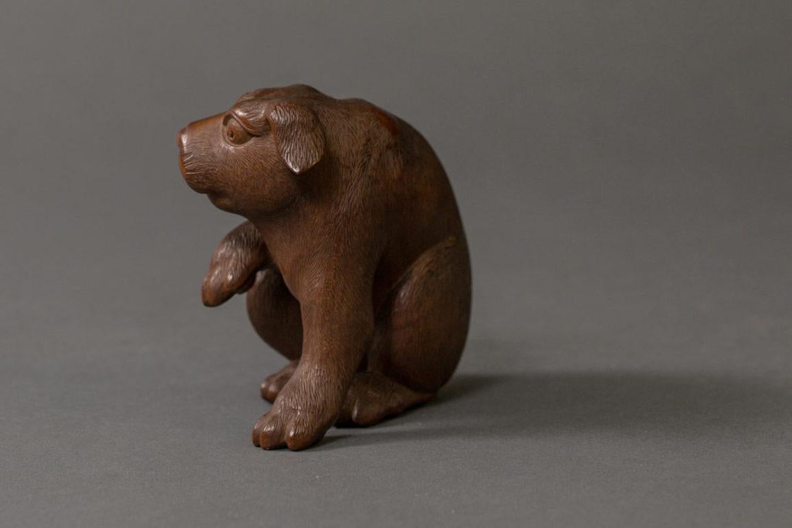 19th Century Antique Japanese Hand Carved Puppy For Sale