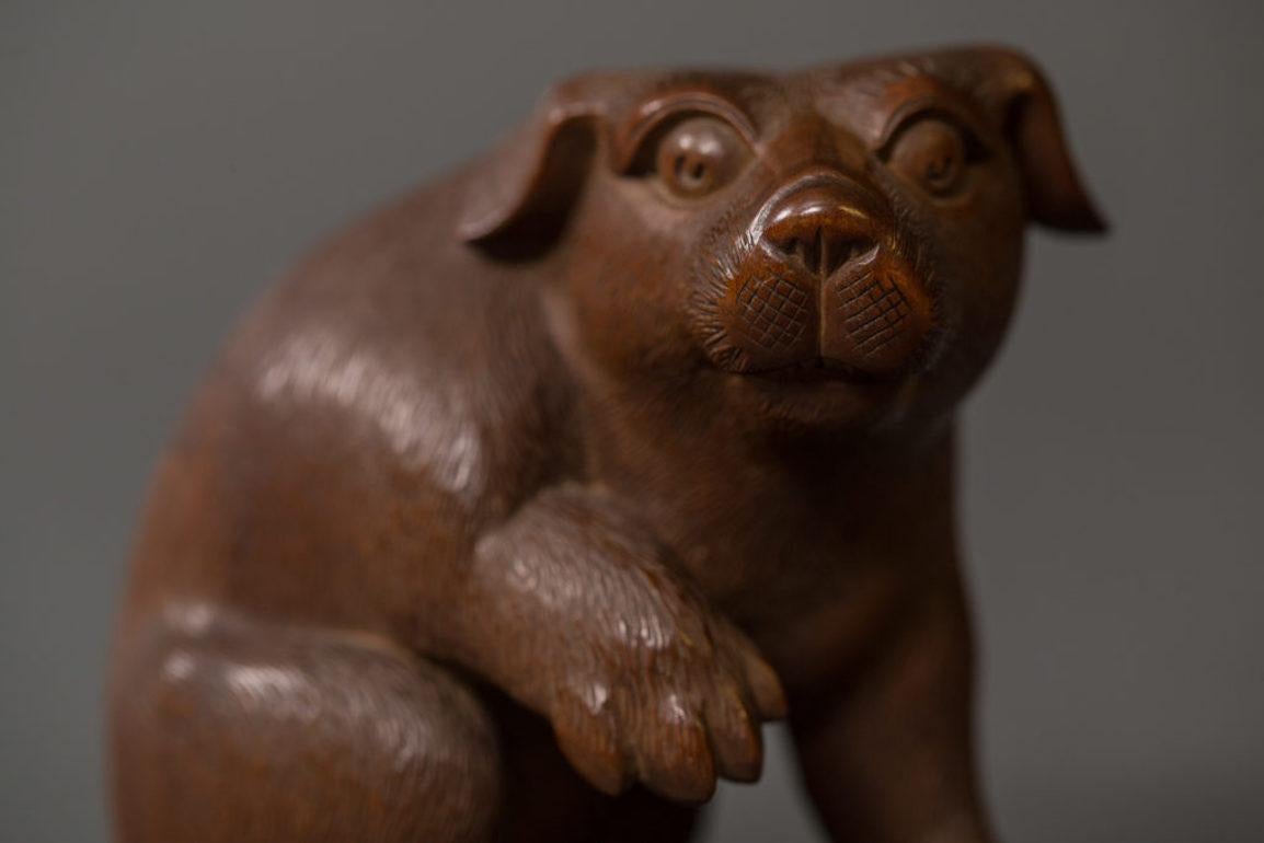 Antique Japanese Hand Carved Puppy For Sale 3