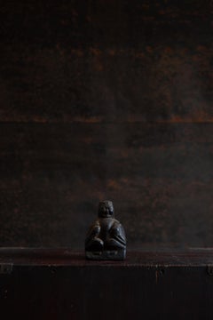Antique Japanese hand carved wooden figurine Hotei Happy Buddha wabi sabi mingei
