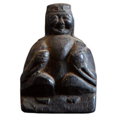 Antique Japanese hand carved wooden figurine Hotei Happy Buddha wabi sabi mingei