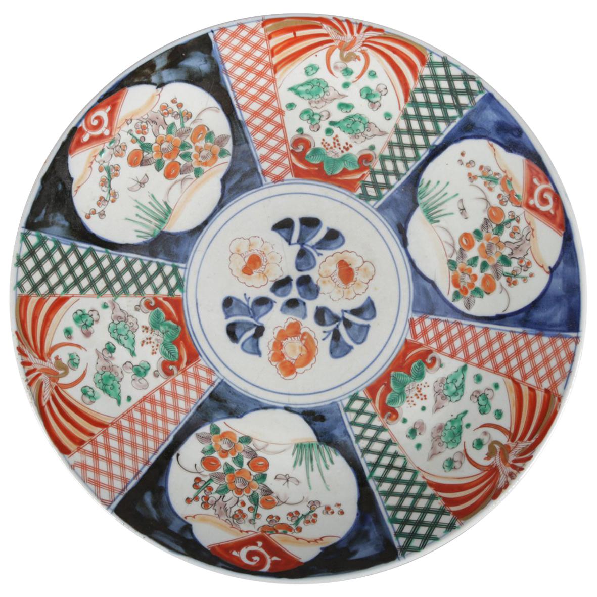 Antique Japanese Hand-Painted Floral Imari Porcelain Charger, circa 1900