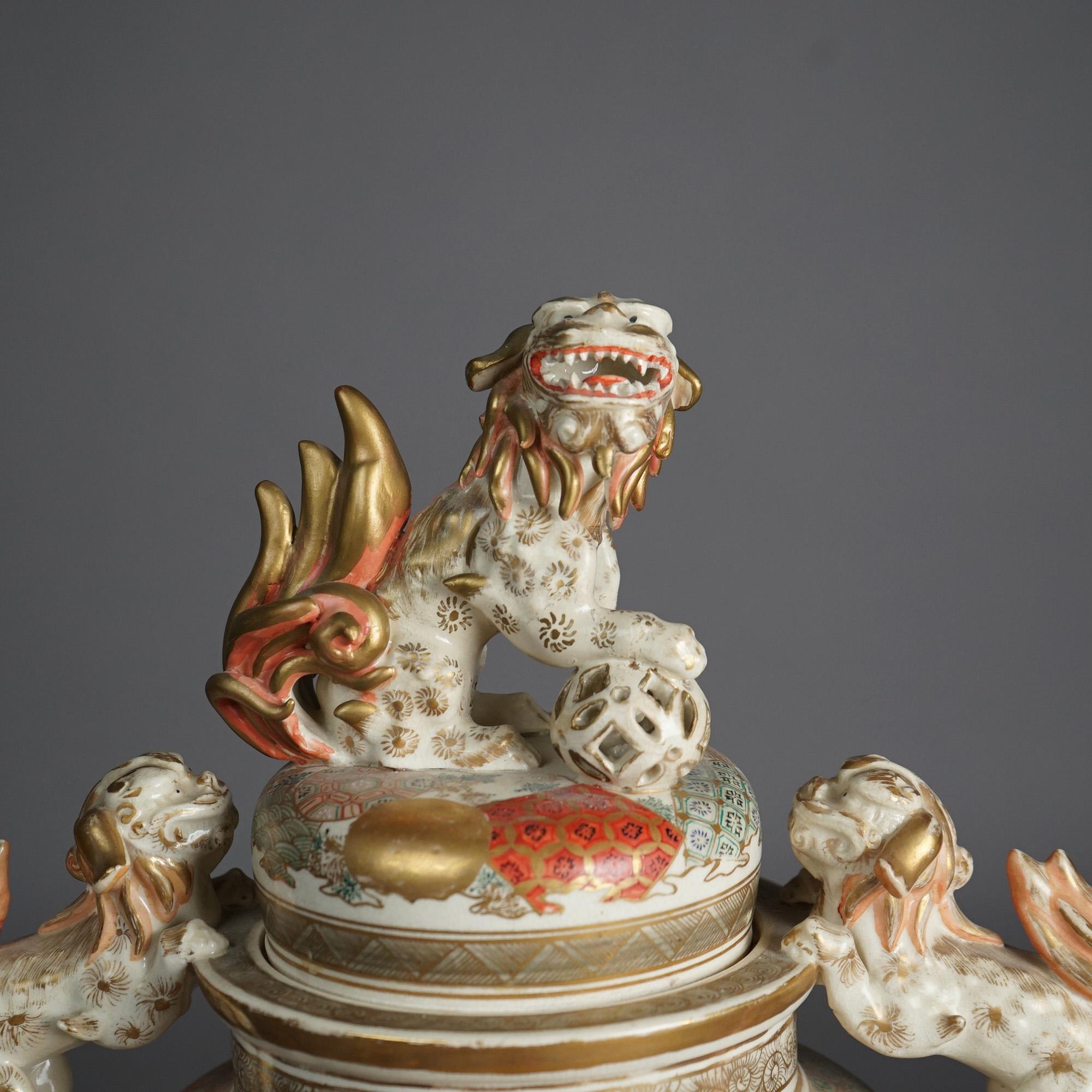 Porcelain Antique Japanese Hand Painted & Gilt Figural Censor Urn C1920