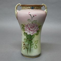 Antique Japanese Hand Painted and Gilt Floral Nippon Porcelain Vase, circa 1930
