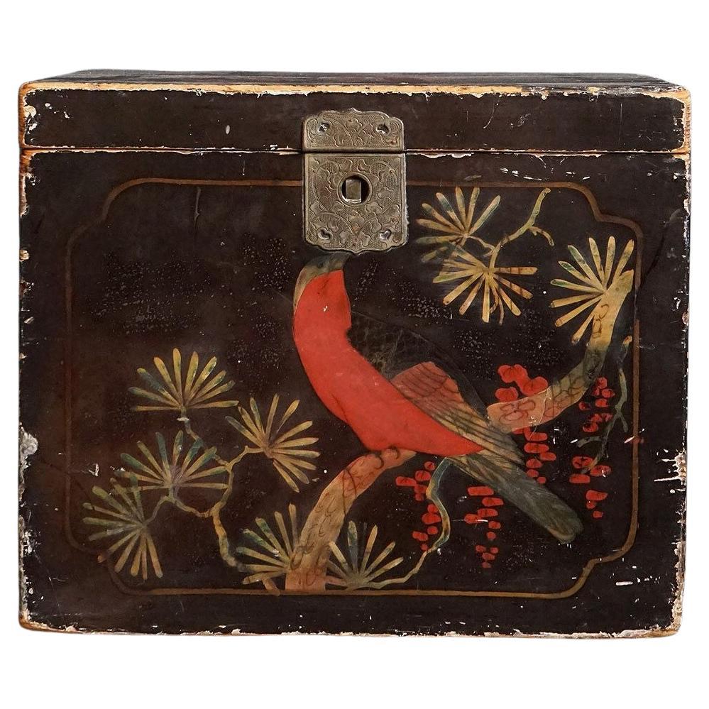 Antique Japanese Hand Painted Lacquered Box, Early 20th Century