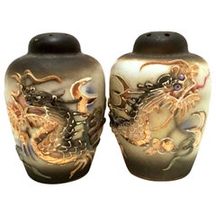 Vintage Japanese Hand Painted Porcelain Dragon Ware Salt and Pepper Shaker S/2