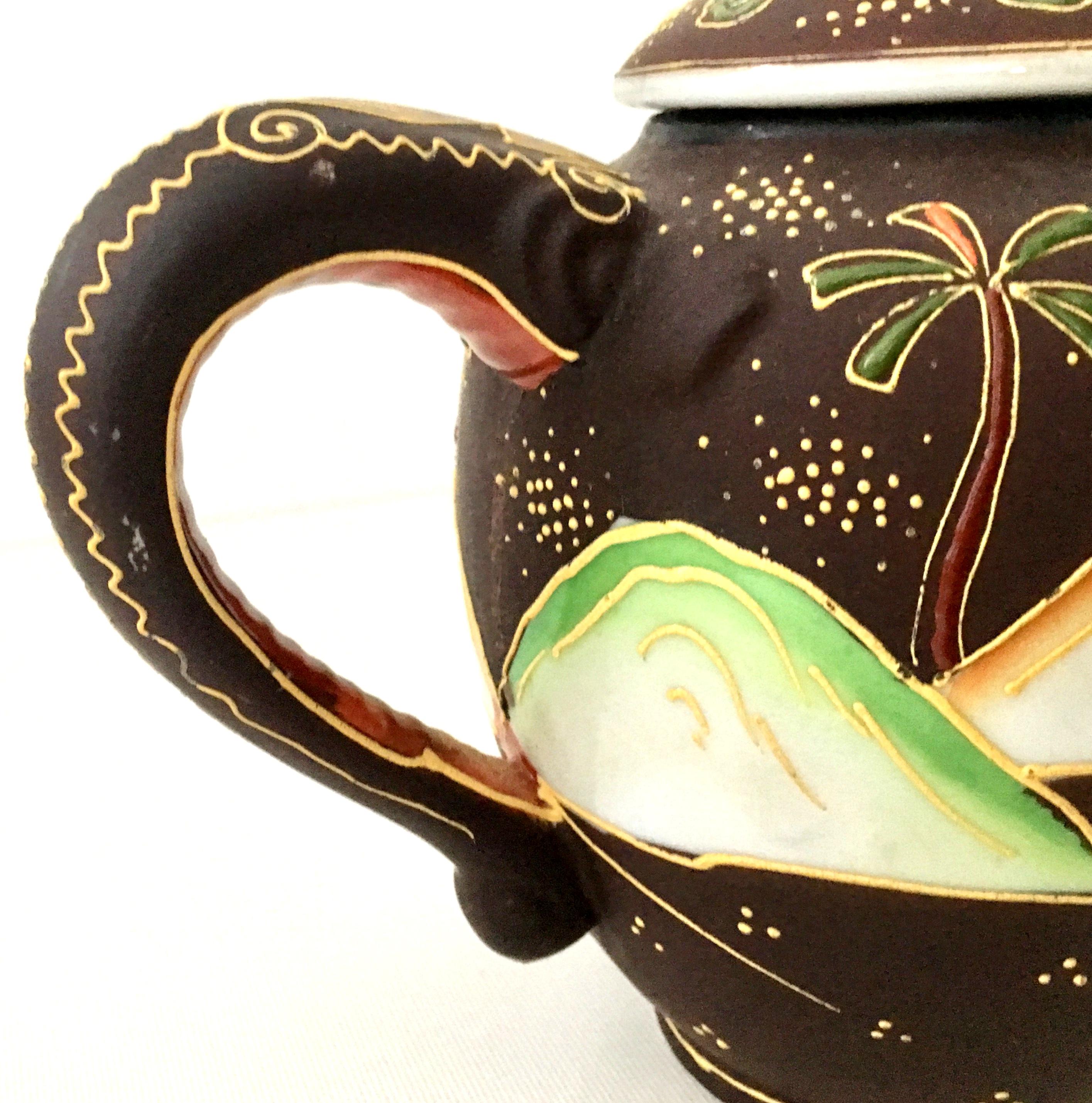 Antique Japanese Hand-Painted Porcelain Satsuma Moriage Dragon Tea Pot 2