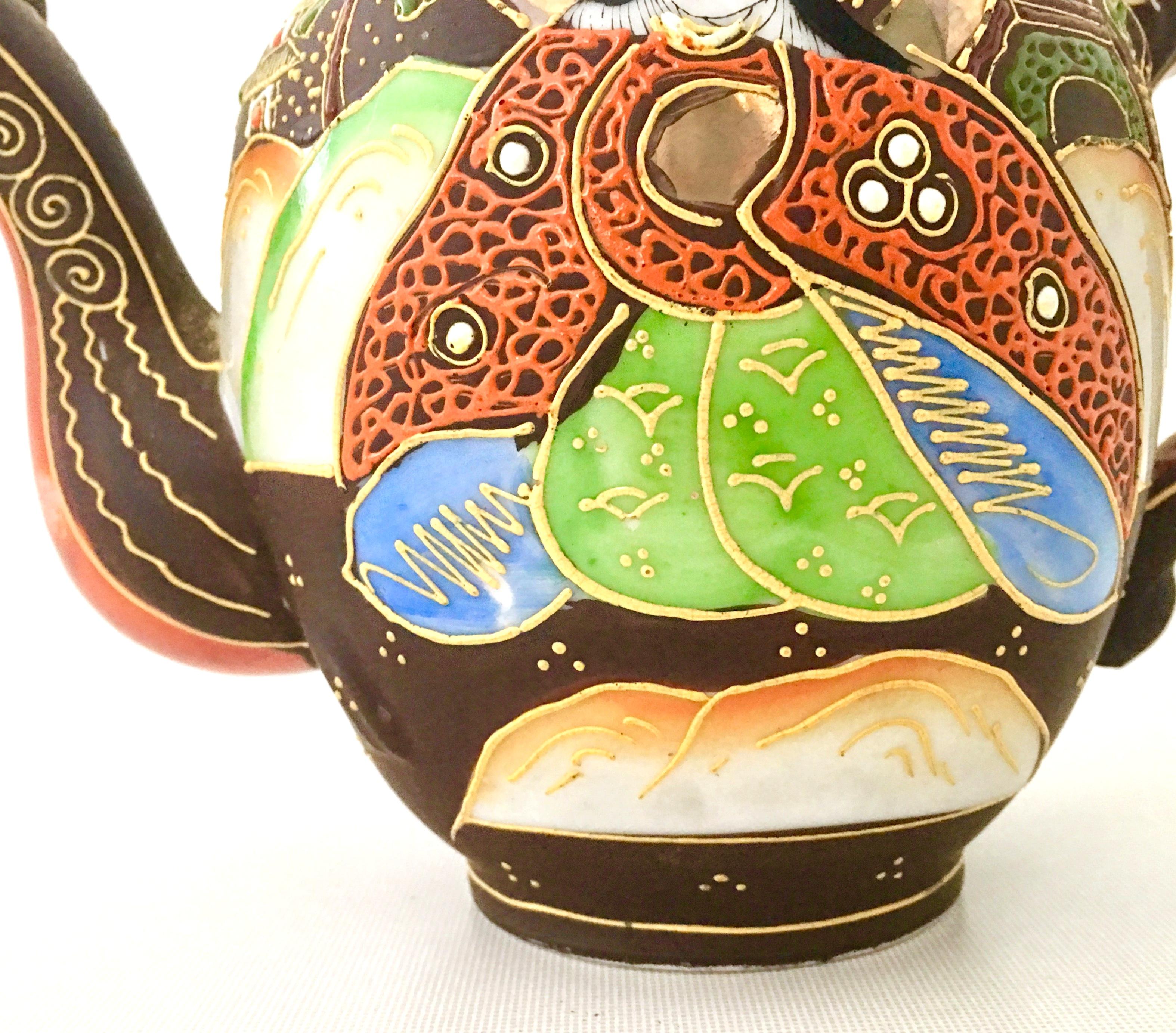 20th Century Antique Japanese Hand-Painted Porcelain Satsuma Moriage Dragon Tea Pot