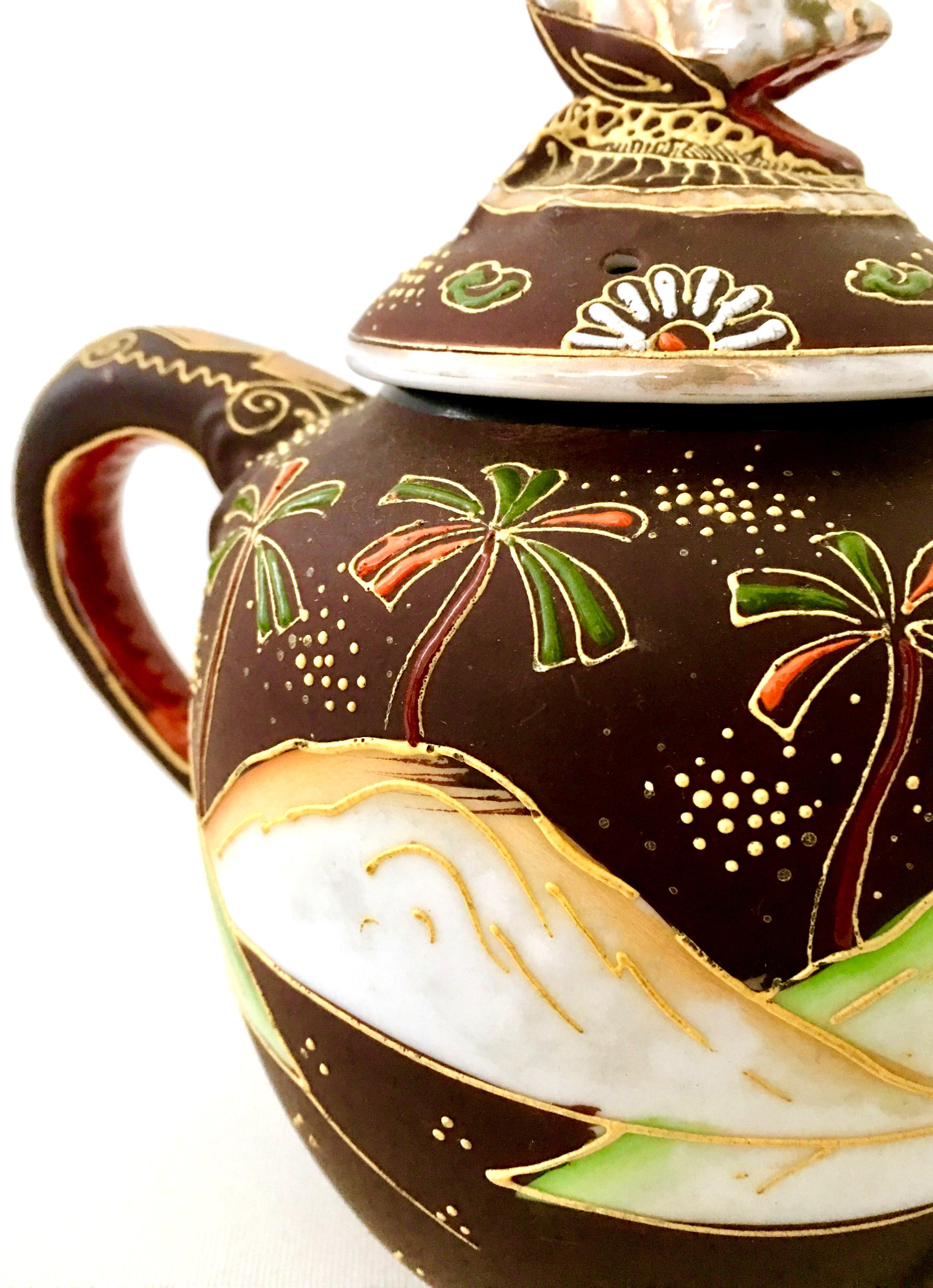 Antique Japanese Hand-Painted Porcelain Satsuma Moriage Dragon Tea Pot 1