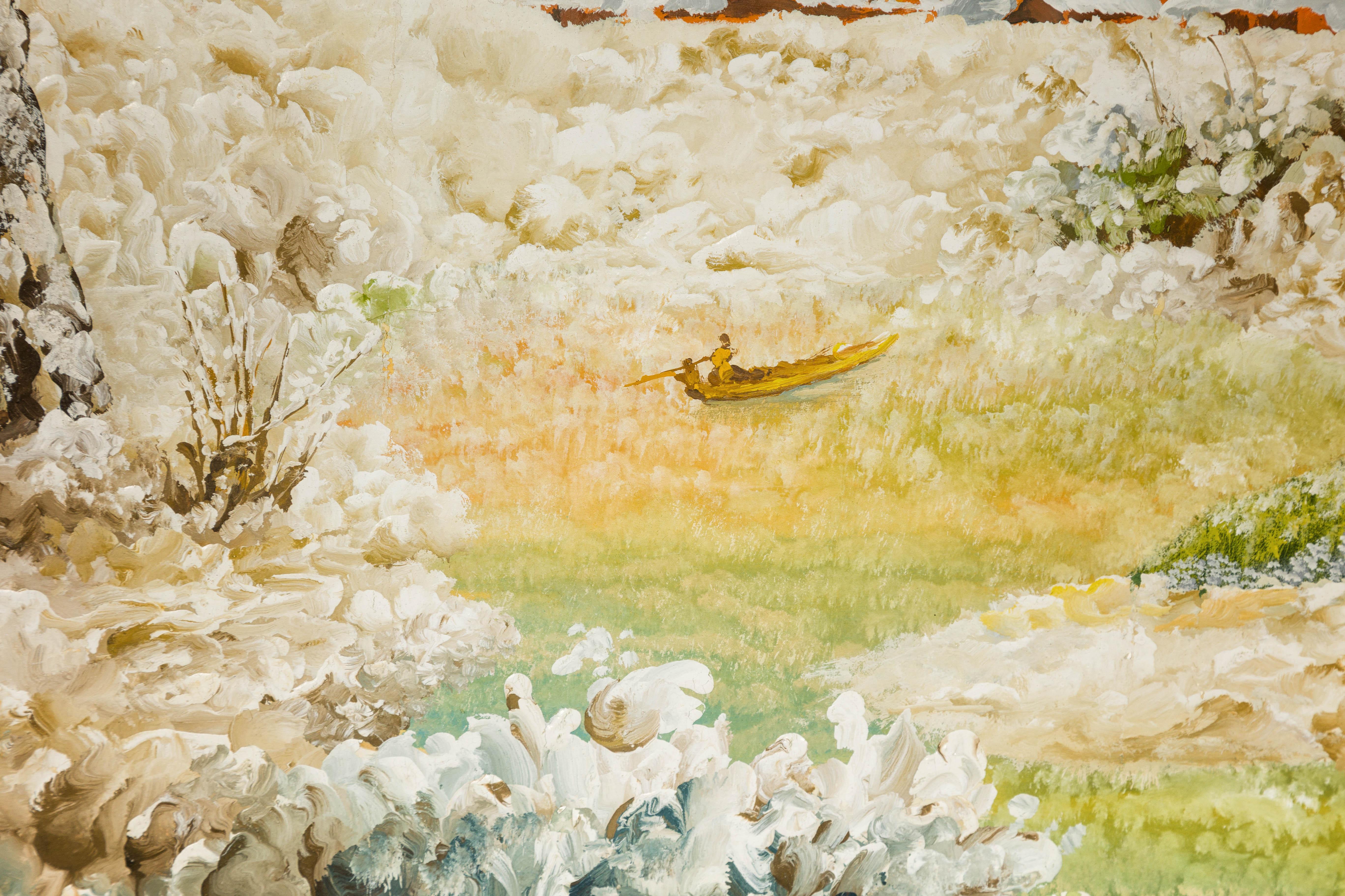 Antique Japanese Hand-Painted Village Landscape Scene on Paper in Custom Frame For Sale 7