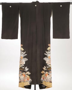 Antique Japanese handmade Black Silk Kimono Meiji Period