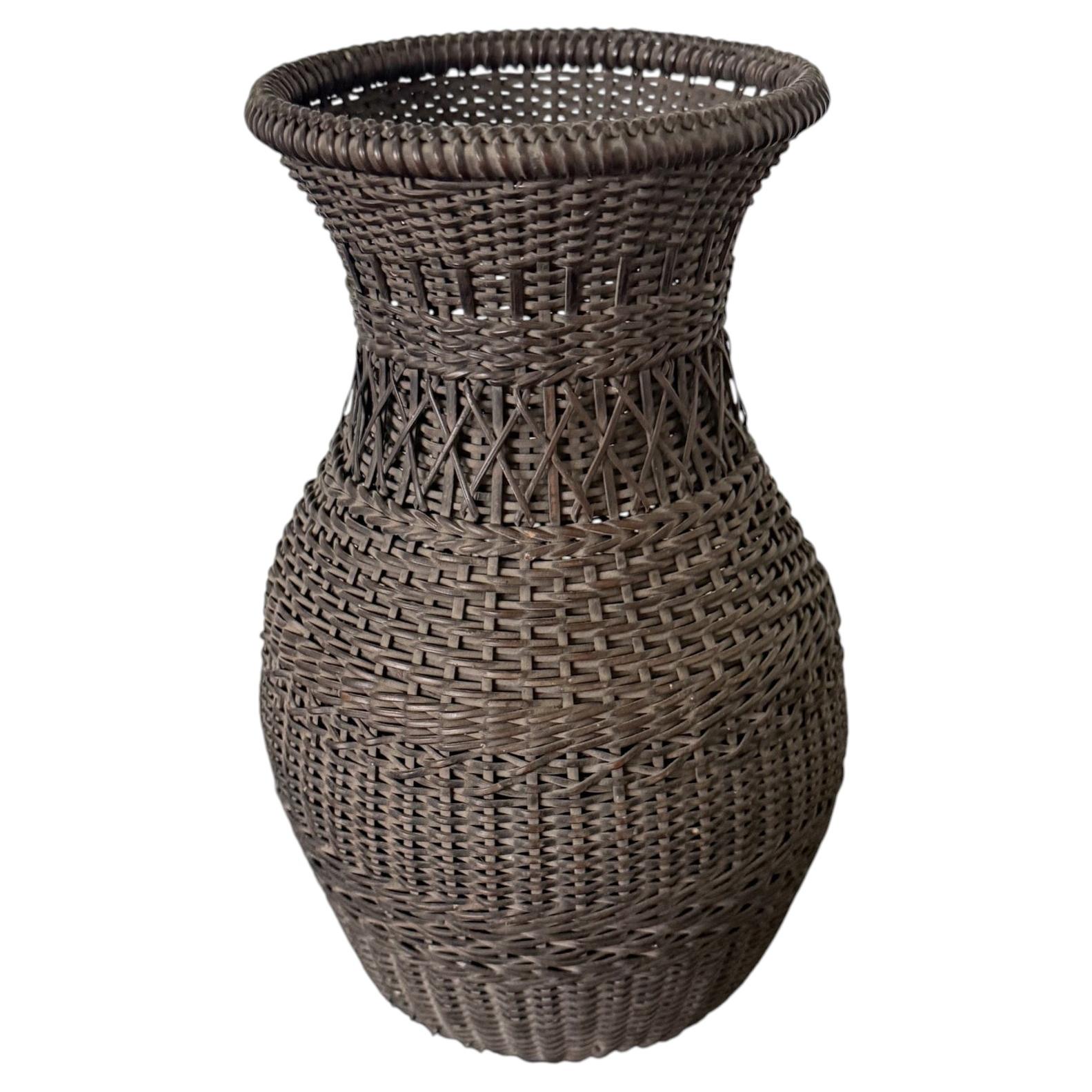 Antique Japanese Hanging Ikebana Bamboo Basket For Sale