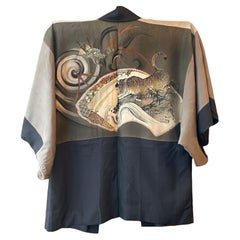 Antique Japanese Haori for Men with Silk / Dragon and Tiger 1950s