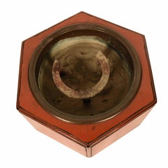 Antique Japanese Hexagonally Shaped Negoro Lacquer Hibachi, Edo Period