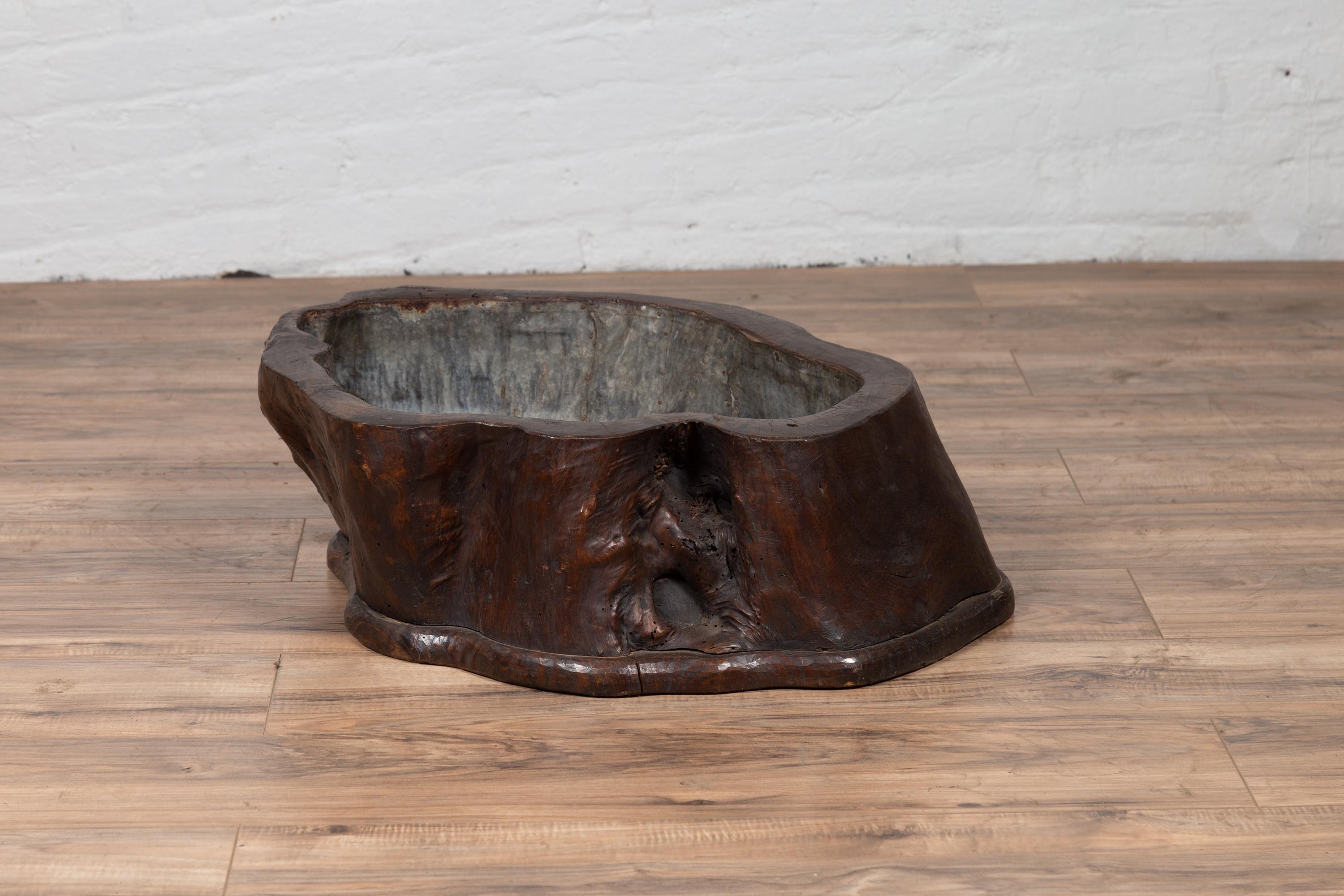 Antique Japanese Hibachi circa 1900 Made from a Tree Root with Brown Patina 3