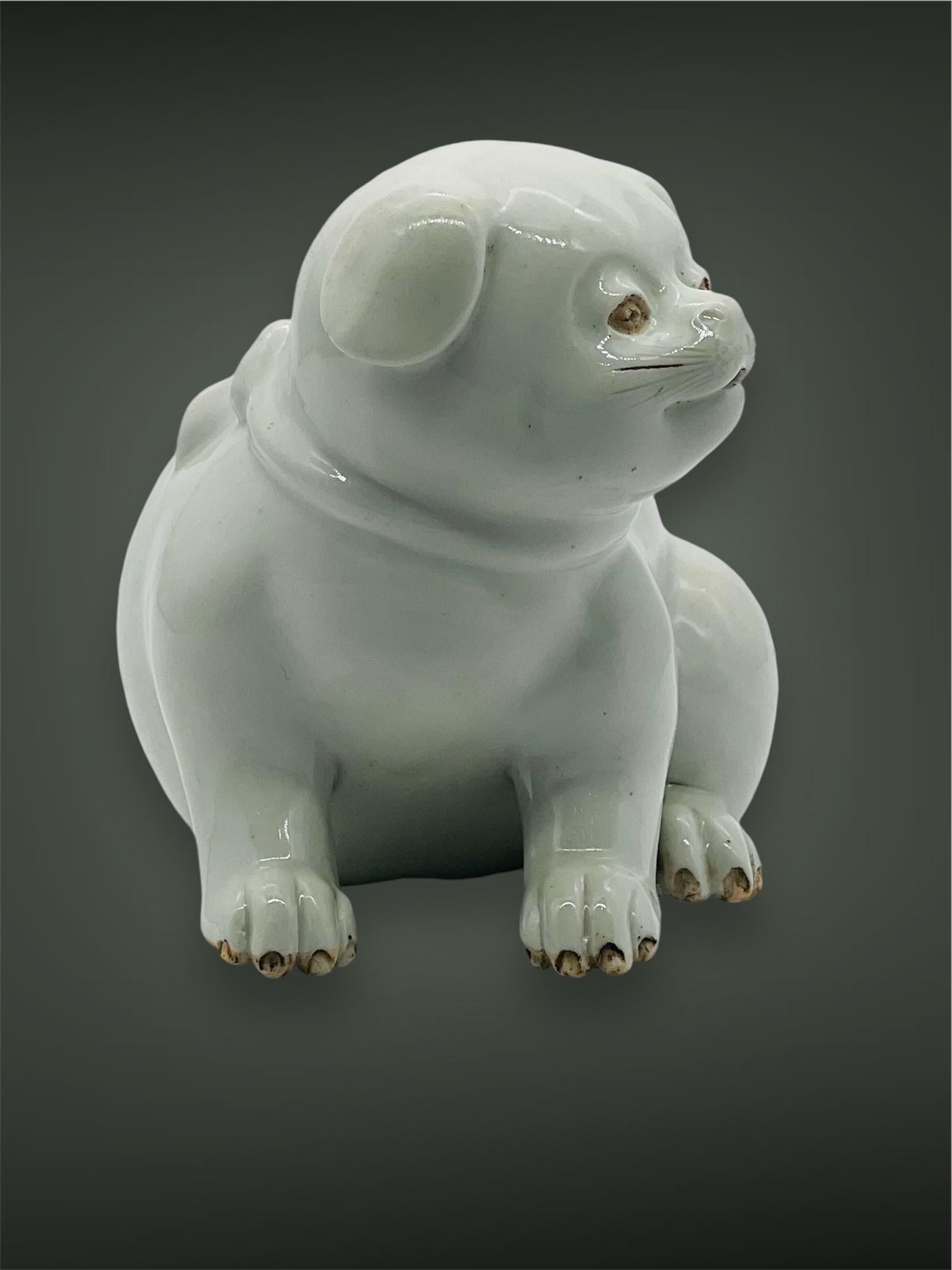 Antique Japanese Hirado Porcelain Water Dropper/ Okimono in the Form of a Puppy. For Sale 4