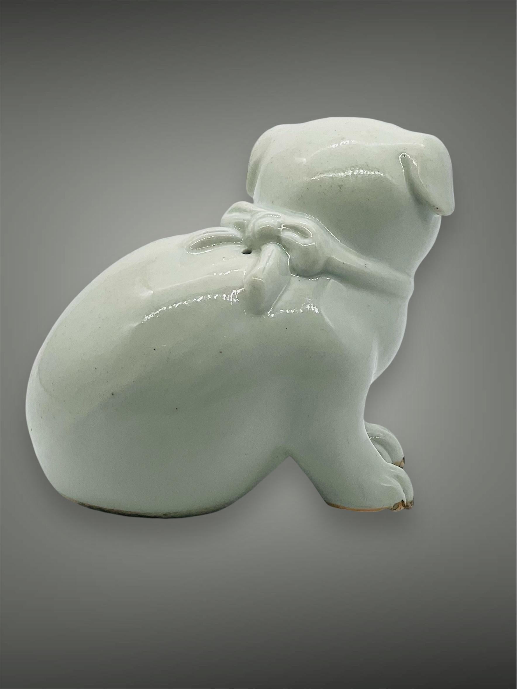 Hand-Painted Antique Japanese Hirado Porcelain Water Dropper/ Okimono in the Form of a Puppy. For Sale