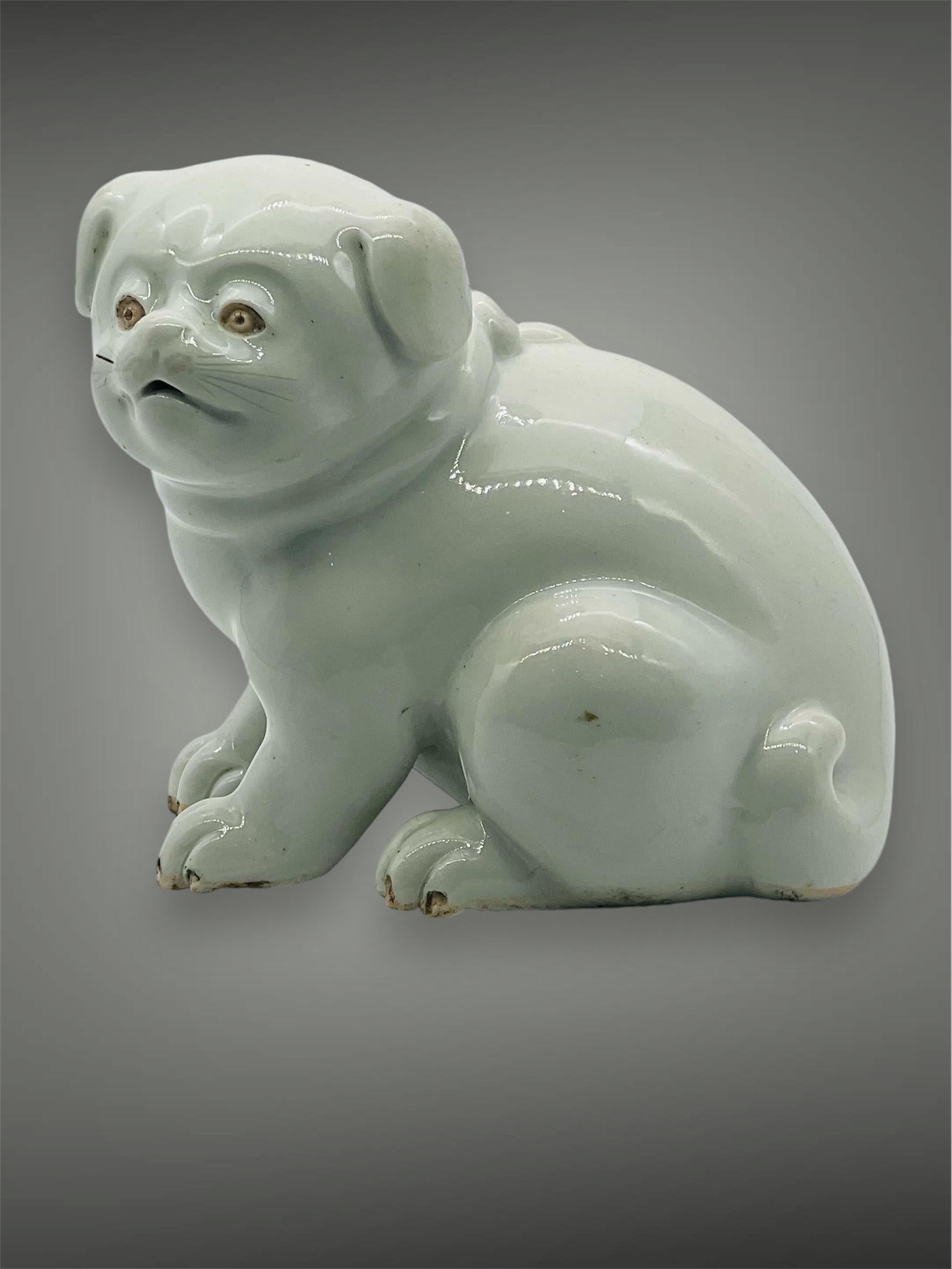 19th Century Antique Japanese Hirado Porcelain Water Dropper/ Okimono in the Form of a Puppy. For Sale