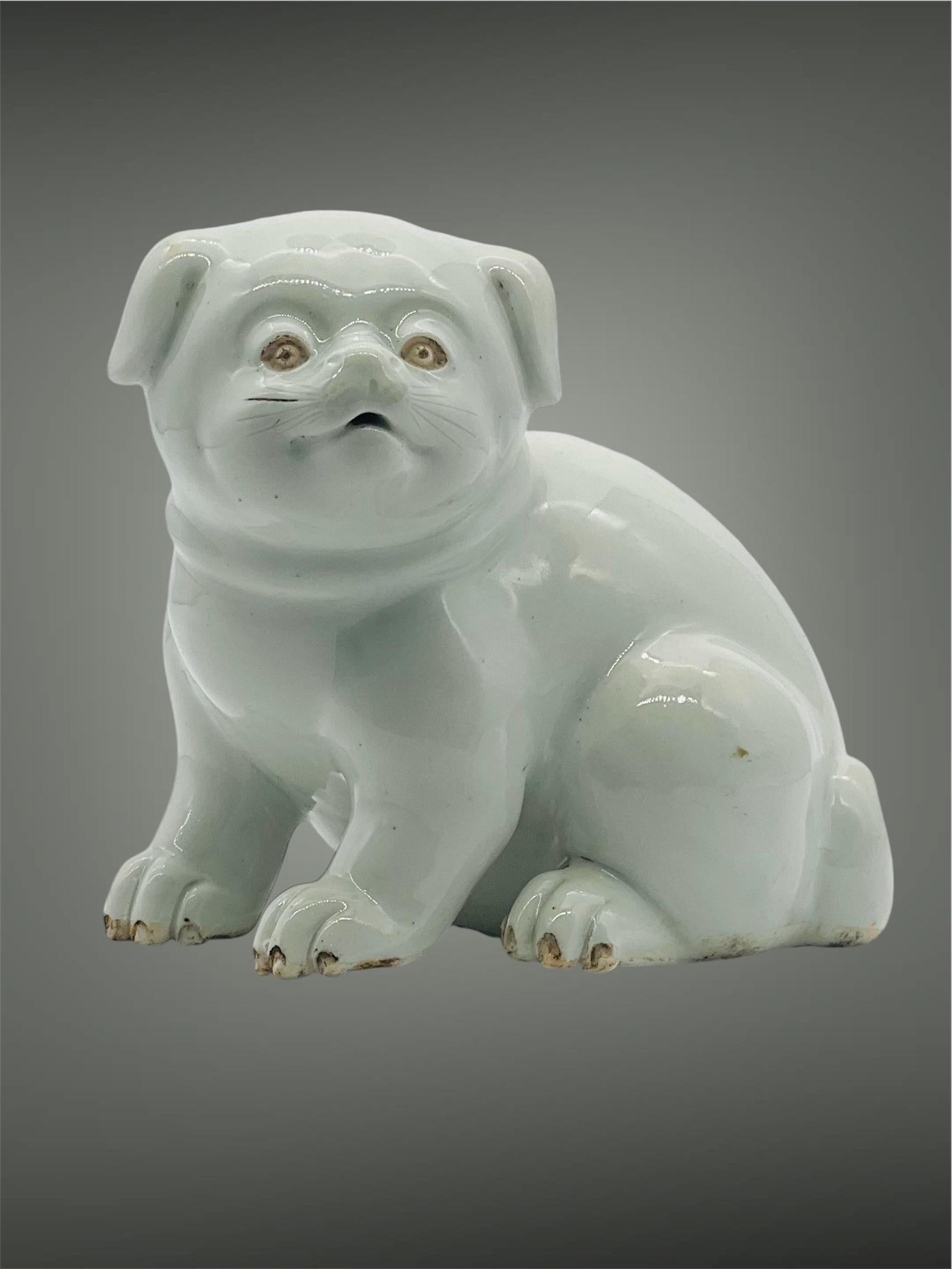 Ceramic Antique Japanese Hirado Porcelain Water Dropper/ Okimono in the Form of a Puppy. For Sale