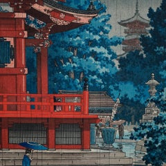 Antique Japanese Yoshida School Woodblock Print by Koitsu, Village Scene, Signed