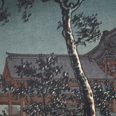 Antique Japanese Yoshida School Woodblock Print by Koitsu, Village Scene, Signed