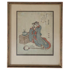 Antique Japanese Hokusai's Wood Block Print “Woman Doing Her Hair”