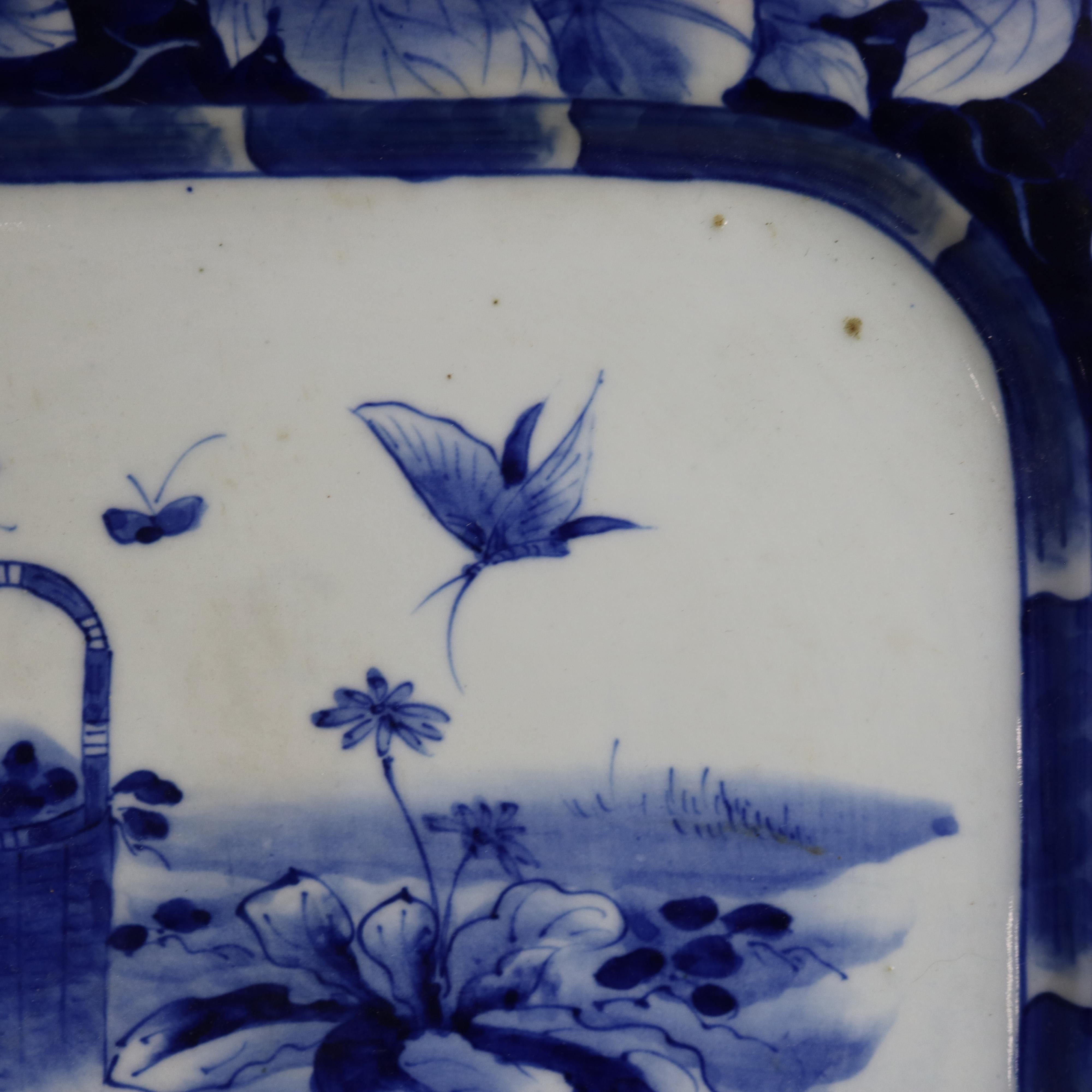 Antique Japanese Imari Blue & White Porcelain Plate with Garden Scene C1920

Measures- 11.75