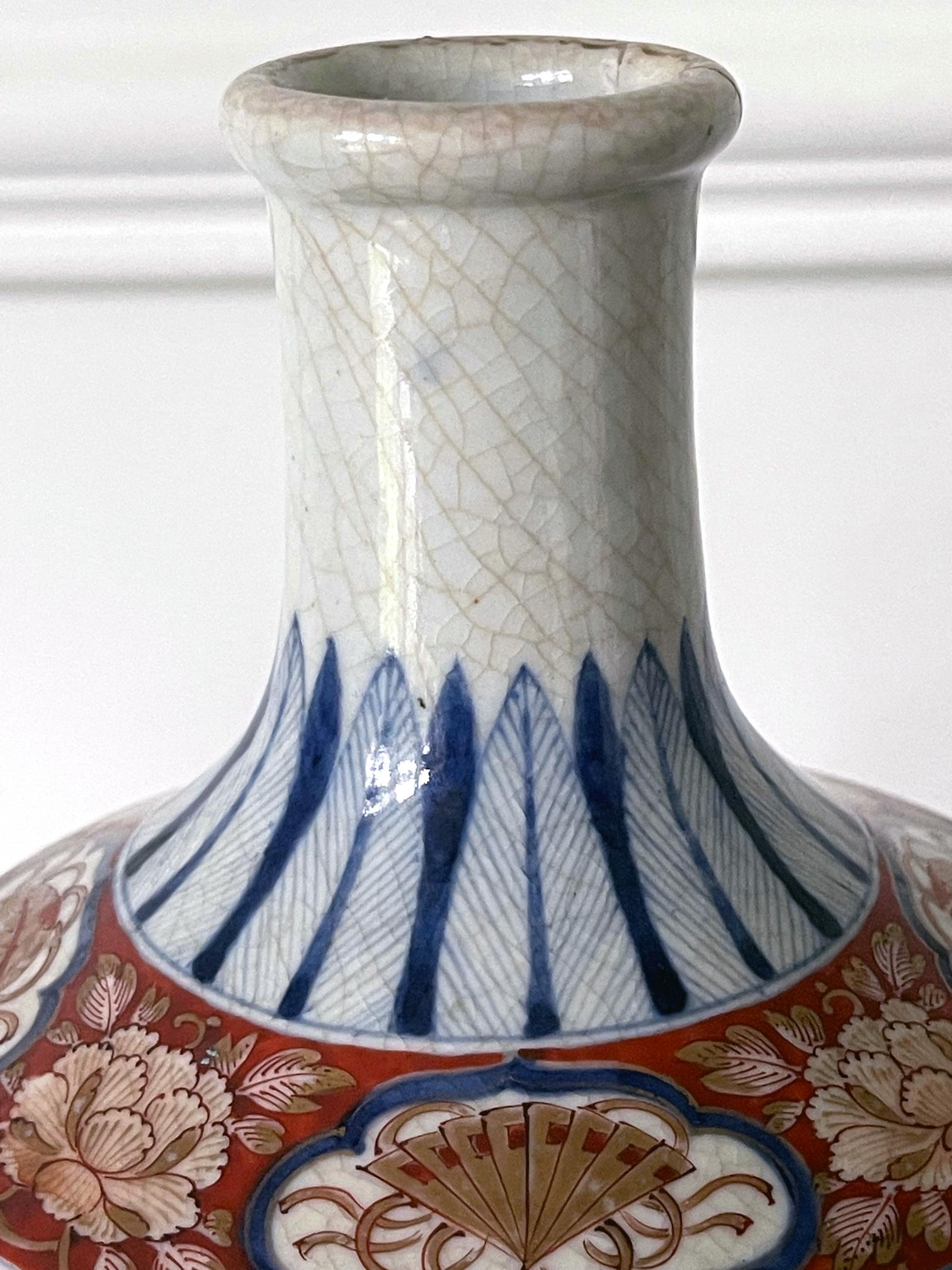 Antique Japanese Imari Bottle Vase on Wood Stand For Sale 10