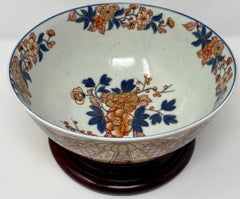 Antique Japanese Imari Bowl on Wooden Stand
