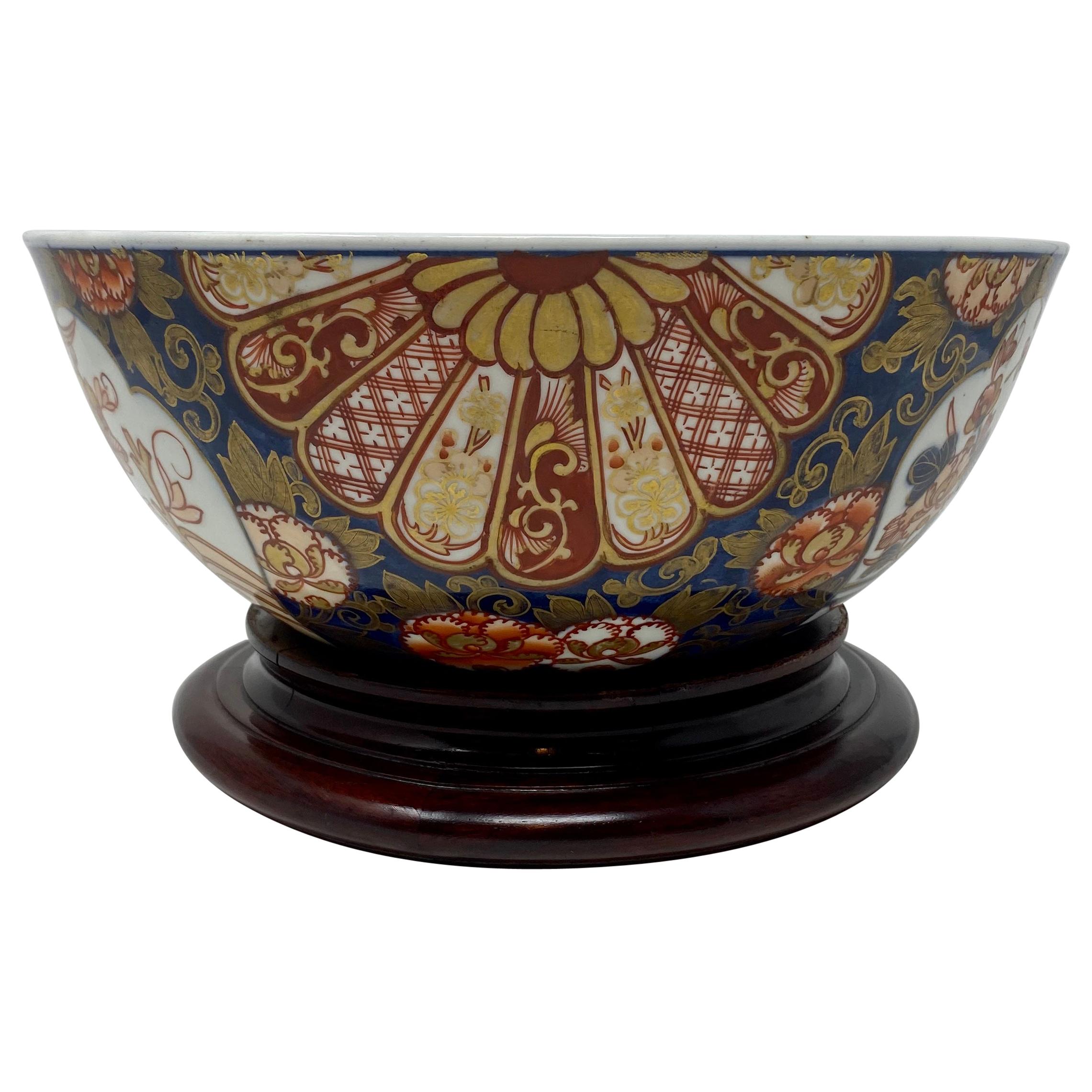 Antique Japanese Imari Bowl on Wooden Stand