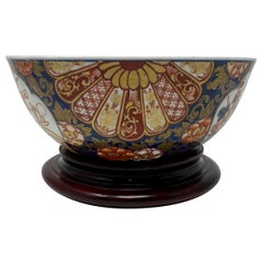 Antique Japanese Imari Bowl on Wooden Stand