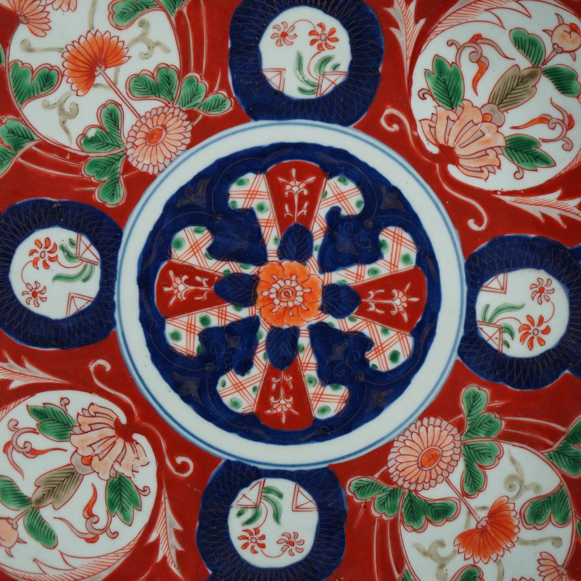 Asian Antique Japanese Imari Charger with  Garden Flowers C1920 For Sale